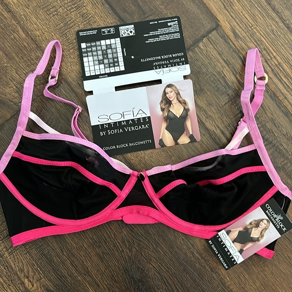 Sofia Intimates by Sofia Vergara Sheer Mesh Color Block Balconette Size 34C - Picture 2 of 12
